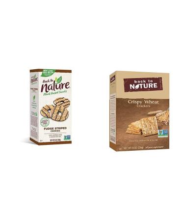 Back to Nature Cookies, Non-GMO Fudge Striped Shortbread, 8.5 Ounce (Packaging May Vary) & Crackers, Non-GMO Crispy Wheat, 8 Ounce (Packaging May Vary) Fudge Striped Cookies + Crispy Wheat Crackers