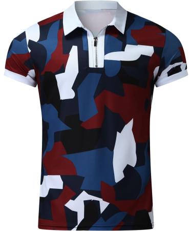 Men's Collar Casual Camouflage Sleeve Zipper Splice Shirt Blouse Turn Down Polos Men's Blouse Mens Satin Dress Shirt Club Party Tee Tee Blue 3XL - Buy Online on GoSupps.com