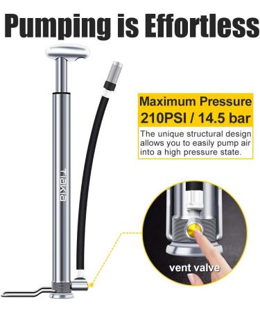 Tiakia High Pressure Mini Bike Pump - 210 PSI, Fits Schrader/Presta/Woods Valve - Compact, Lightweight, and Fashionable - Ideal for Road and Mountain Bikes - Buy Online on GoSupps.com