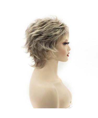 TISHINING Short Blonde Pixie Cut Wig for White Women - Dark Brown Ombre Blonde Synthetic Hair, Natural Look - Buy Online on GoSupps.com