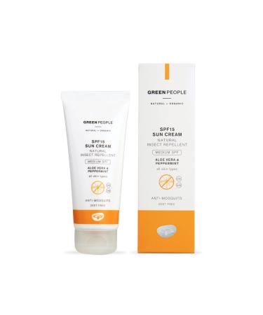 Green People SPF15 Sun Cream with Natural Insect Repellent 100ml | Natural Organic Sunscreen with Citrepel 75 | Travel Size | Soothing Aloe Vera & Cooling Mint | Vegan Cruelty Free