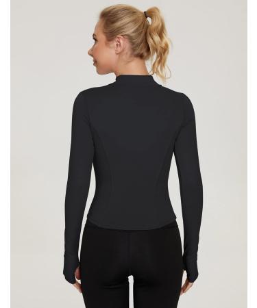 IECCP Women's Gym T-Shirt - Long Sleeve Yoga Crop Top with Half Zipper & Thumb Hole - Lightweight Fitness Shirt - Black - Buy Online on GoSupps.com