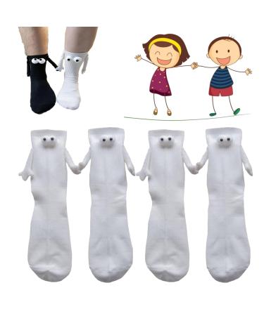 Knachohel Couple Holding Hands Socks Unisex Funny Magnetic Suction 3D Doll Holding Hands Sock for Couple 2pairs-White