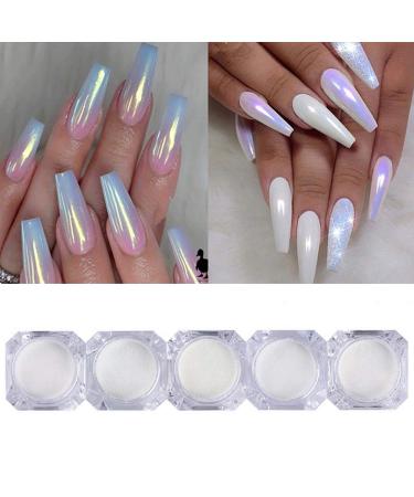 5 Boxes Pearl Powder Nail Art Glitter Mirror Effect Chrome Pigment UV Gel Polish Shimmer Dip Dust Nail Art Decoration Nail Kit Chrome Powder for Nails (5pcs Chrome Nail Powder)