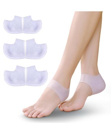 Gel Heel Cups (3 Pairs FSA or HSA Eligible) - Great for Heel Pain Moisturizing Relief for Heal Dry Cracked Heels Achilles Tendinitis and Medical Grade Silicone - Protective Insert Sleeve.