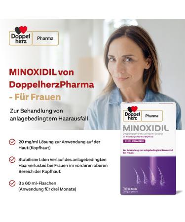 Minoxidil Double Heart 20 mg/ml Solution for Women's Hair Loss - 3x60 ml | Effective Treatment for Thinning Hair | International Shipping - Buy Online on GoSupps.com