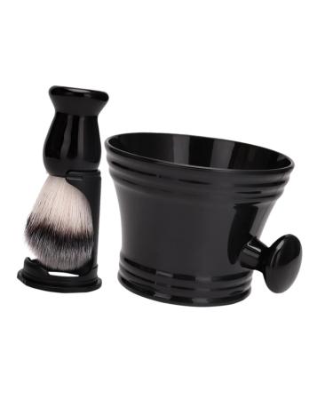 Oshhni Shaving Brush Set Cleaning Bowl Shaving Soap Mug for Birthday Dad Men Black