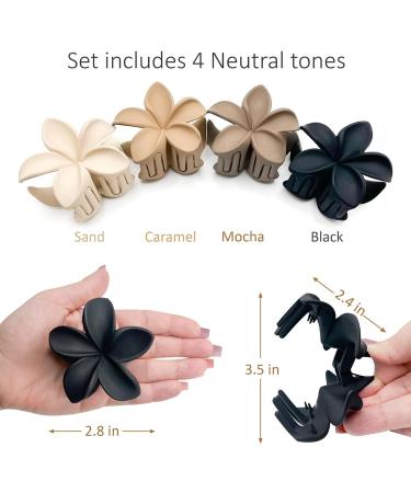 Ypkia 4 Pieces Flower Hair Clips Set - Large Matte Hair Accessories for Thick & Thin Hair | Stylish Women's Hair Clips - Buy Online on GoSupps.com