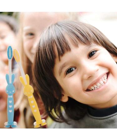 4 Cartoon Bunny Children's Toothbrushes Soft Bristle Portable & Sensitive for Kids | Colorful Options in Yellow Blue Pink & Green - Buy Online on GoSupps.com