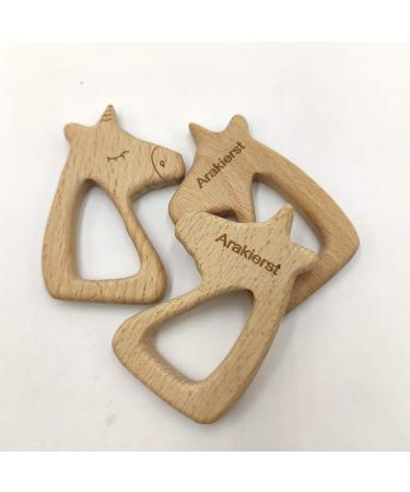 Arakierst 5pcs Cartoon Horse Wood Teether Set - Natural Animal Shape Teething Rings for DIY Pendant Toy - Buy Online on GoSupps.com