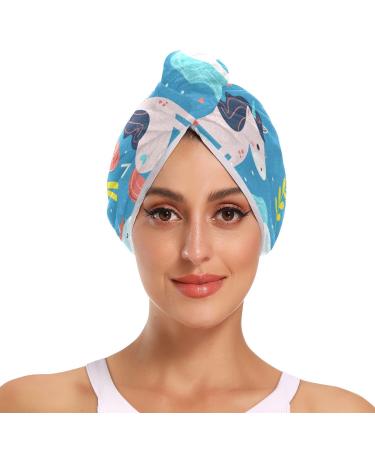 Small Horse Blue Hair Towel 2 Pack Super Absorbent Hair Drying Towel Quick Dry Hair Turbans Head Towel with Button Twisty Wrap for Women Girls