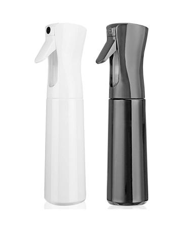 Hair Spray Bottle Empty Plastic Trigger Spray Bottle Refillable Fine Mist Sprayer Bottle 2 Pack 10oz /300ml for Hair Styling, Cleaning, Garden Continuous Water Mister (1Black+White)