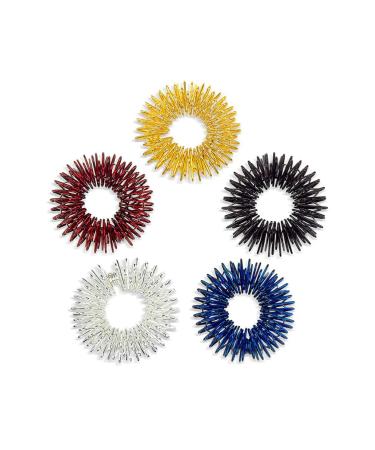 Milists 5 pieces massage acupressure sensory finger rings acupressure ring spiky sensory finger rings pain therapy finger for children adults (golden silver black blue red)
