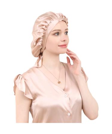 DAISYSILK Silk Hair Bonnet for Sleeping Silk Hair Wrap for Women Adjustable Sleeping Caps Breathable Hair Hat Pink