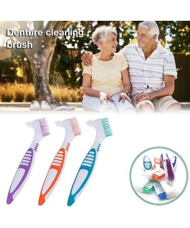Dental Prostheses Cleaning Brush Set | Ergonomic False Teeth Brush with Double Bristles for Denture Care (Purple) - Portable & Multi-Layer Design - Buy Online on GoSupps.com