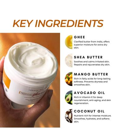 Tropical Ghee Body Butter | Moisturizer for Extreme Dry Skin | Shea Butter for Sunburn & Eczema | Mango Avocado & Coconut Oil | Pharmacist Formulated - Buy Online on GoSupps.com