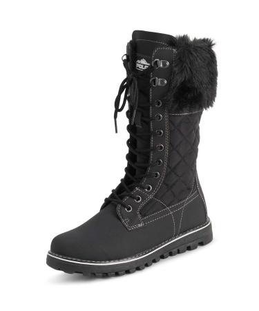 POLAR Womens Faux Fur Warm Thermal Waterproof Outdoor Walking Snow Winter Rubber Sole Calf Boots 9 Black/Black