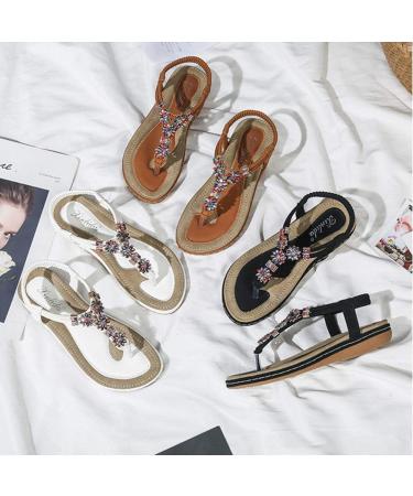 Shop Bohemian Rhinestone Ankle Strap Women's Sandals - Summer Peep-Toe Flip Flops & Wedge Sandals in White - Comfortable Wide Fit - Buy Online on GoSupps.com