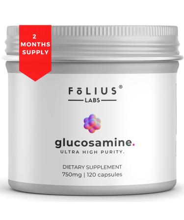 FOLIUS LABS Glucosmine Sulfate Potassium Chloride 750mg for Healthy Joints Bones and Cartilage Joint Support Supplement for Men and Women (120 Capsules)