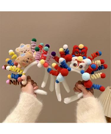 xbiez 3D Plush Animal Doll Headband for Women Girls Hair Accessories Colorful Twisted Rods Cartoon Hair Hoop Makeup Headdress White tiger - Buy Online on GoSupps.com