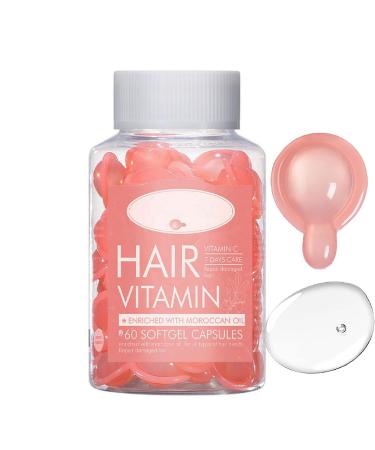 Vitamin E Hair Oils Capsules - Split Ends Treatment Serum Repair Essence for Dry & Damaged Hair - 60PCS Pink | Healthier Smooth Silky Thicker Growth - Buy Online on GoSupps.com