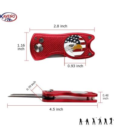 Kaveno Golf Divot Tool - Foldable Stainless Steel Switchblade with USA Ball Marker - Red Eagle Design - Buy Online on GoSupps.com