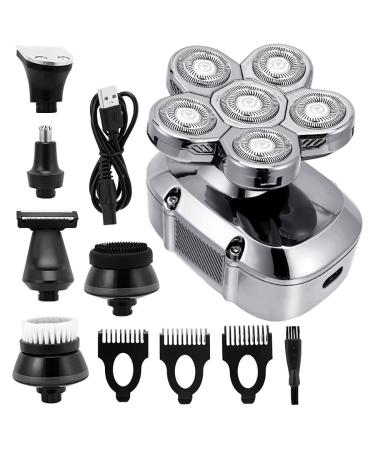 Electric Razor for Men 6 in 1 Cutter Clipper Shaver for Men 6 Floating Head Waterproof Electric Razor Multifunction LCD Display Rechargeable Trimmer ( Color : Silver )