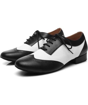 Minishion Men's Ballroom Dance Shoes - Black/White Leather, 1 Standard Heel - Size 9.5 (L421) - Buy Online on GoSupps.com