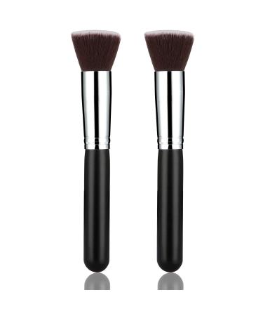 Flat Kabuki Foundation Brush Makeup Face Base Brush Flat Top Kabuki for Blending, Stippling, Concealer, Buffing, Blurring, Liquid/Cream/Mineral/Wet Cosmetics (2 Packs)
