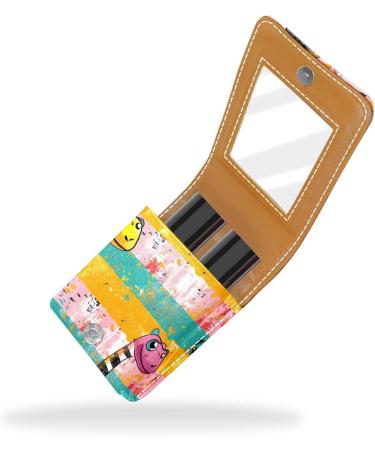 Travel Lipstick Organizer Case - Portable Makeup Bag with Mirror | Cartoon Dinosaur Rainbow Stripe Design - Buy Online on GoSupps.com