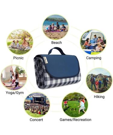 RUIBOLU Large Beach Blanket - Sandproof, Waterproof & Quick Drying Picnic Mat for Travel, Camping & Outdoor Activities - Dark Blue Plaids - Buy Online on GoSupps.com