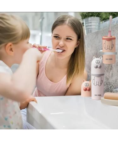 3-Piece Children's Toothbrush Cup Set | Cute Cat Caricature Travel Holder for Home School & Camping - White Green Pink - Buy Online on GoSupps.com