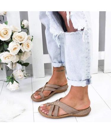 Creev Women s Comfortable PU Leather Sandals - Orthopedic Flat Sole with Large Toe - Casual Gray Shoes Size 41 (39 EU White 37 EU Bruin) for Foot Correction - Buy Online on GoSupps.com