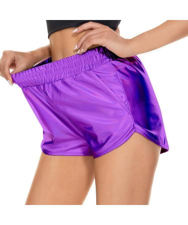 PESION Women's Metallic Purple Shiny Rave Hot Shorts - Small - Buy Online on GoSupps.com