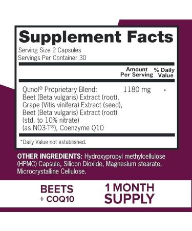 Qunol Blood Pressure Support 3 in 1 Beets + CoQ10 + Grape Seed Extract Beet Root Capsules That Supports Healthy Blood Circulation & Heart Healthy Energy 60 Count (Pack of 1) Unflavored 60 Count (Pack of 1) - Buy Online on GoSupps.com