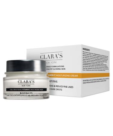 CLARA'S NEW YORK | Brightening Vitamin C Moisturizer Face Cream | with Hyaluronic Acid | Acne Scars Dark Spots Reduce Fine Lines Healthy Glowing Skin | Non-sticky Fast-absorbing | 50ml MADE IN USA