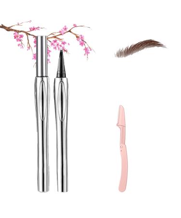 Cooklesa Eyebrow Natural Waterproof Eyebrow Pen with Microfine Tip Two-pronged Eyebrow Pencil Natural Brow Eyebrow Pen (02 Brown)