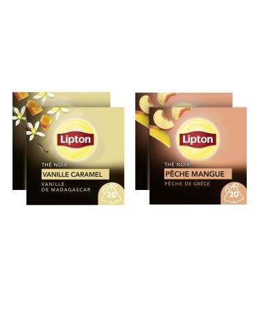 Lipton Th Noir Pack de 4 Boites de th x2 P che et Mangue + x2 Vanille de Madagascar 2x40 sachets 80 Sachets