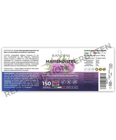 Bandini Mariendistel Artichocke Landaway Complex - 150 Vegan Capsules | 80% Silymarin | Liver Support & Fat Metabolism | GMO-Free & Additive-Free - Buy Online on GoSupps.com