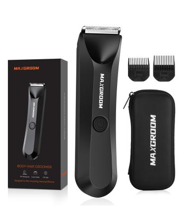Groin & Body Hair Trimmer for Men Wet/Dry Ball & Pubic Hair Trimmer for Men Electric Body Shavers with LED Light Guide Comb & Travel Bag
