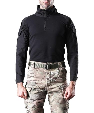 Bethspec Men's Combat Airsoft Military Shirt | 1/4 Zip Long Sleeve T-Shirt, Black, X-Large - Buy Online on GoSupps.com
