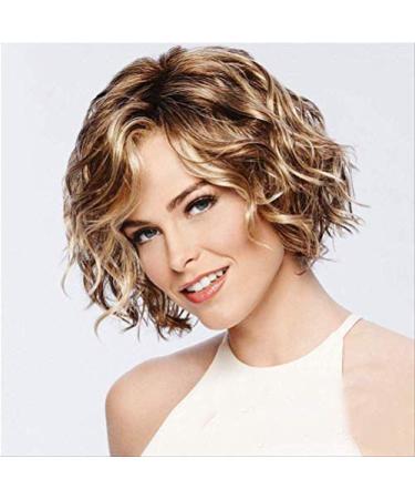 BGHJUE Short Curly Hair Fluffy Fashion Gold Brown Mixed Color Pear Flower Roll Wigs