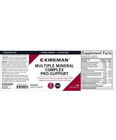 Kirkman Multiple Mineral Complex Pro-Support | 180 Vegetarian Capsules | Hypoallergenic Minerals - Buy Online on GoSupps.com
