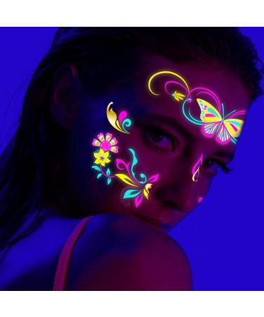 Besreey Temporary Face Stickers UV Neon Fluorescent Makeup Face Decals Waterproof Face Decorations for Festival Bar Adults Halloween - Buy Online on GoSupps.com