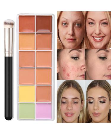 12 Color Correcting Concealer Palette With Concealer Brush, Cream Contouring Makeup Kit, Tattoo Concealer, Corrects Dark Circles Red Marks Scars, Longwear & Easy to Apply, Highlight and Contour, Light Mediumor creamy concealer for mature skin 1. 12 Colors