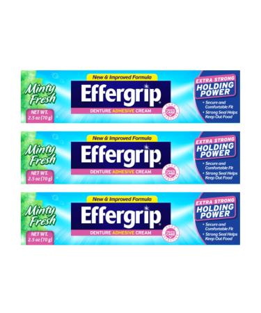 Effergrip Denture Adhesive Cream Extra Strong Holding Power 2.5 oz. (Pack of 3) 2.5 Ounce (Pack of 3)