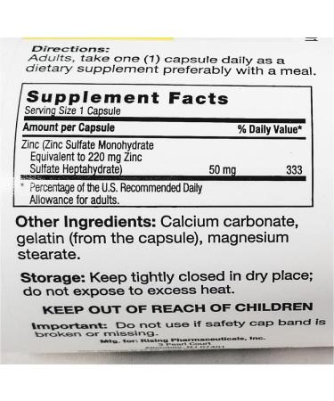 Rising's Zinc 220mg Dietary Supplement - Immune Support & Digestive Metabolism - 100 Capsules - Buy Online on GoSupps.com