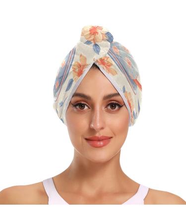 Orange Flower Cups Hair Towel 2 Pack Super Absorbent Hair Drying Towel Quick Dry Hair Turbans Head Towel with Button Twisty Wrap for Women Girls