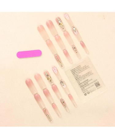 Long Gradient Press on Nails - Square Fake Nude Nails with Crystal Gem Design | 24Pcs Full Cover Tips for Women & Girls - International Shipping Available - Buy Online on GoSupps.com
