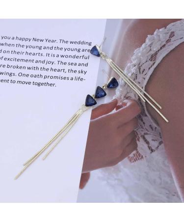 Vintage Sapphire Dangle Earrings - Long Blue Crystal & Gold Chain Tassel Jewelry for Women - Buy Online on GoSupps.com